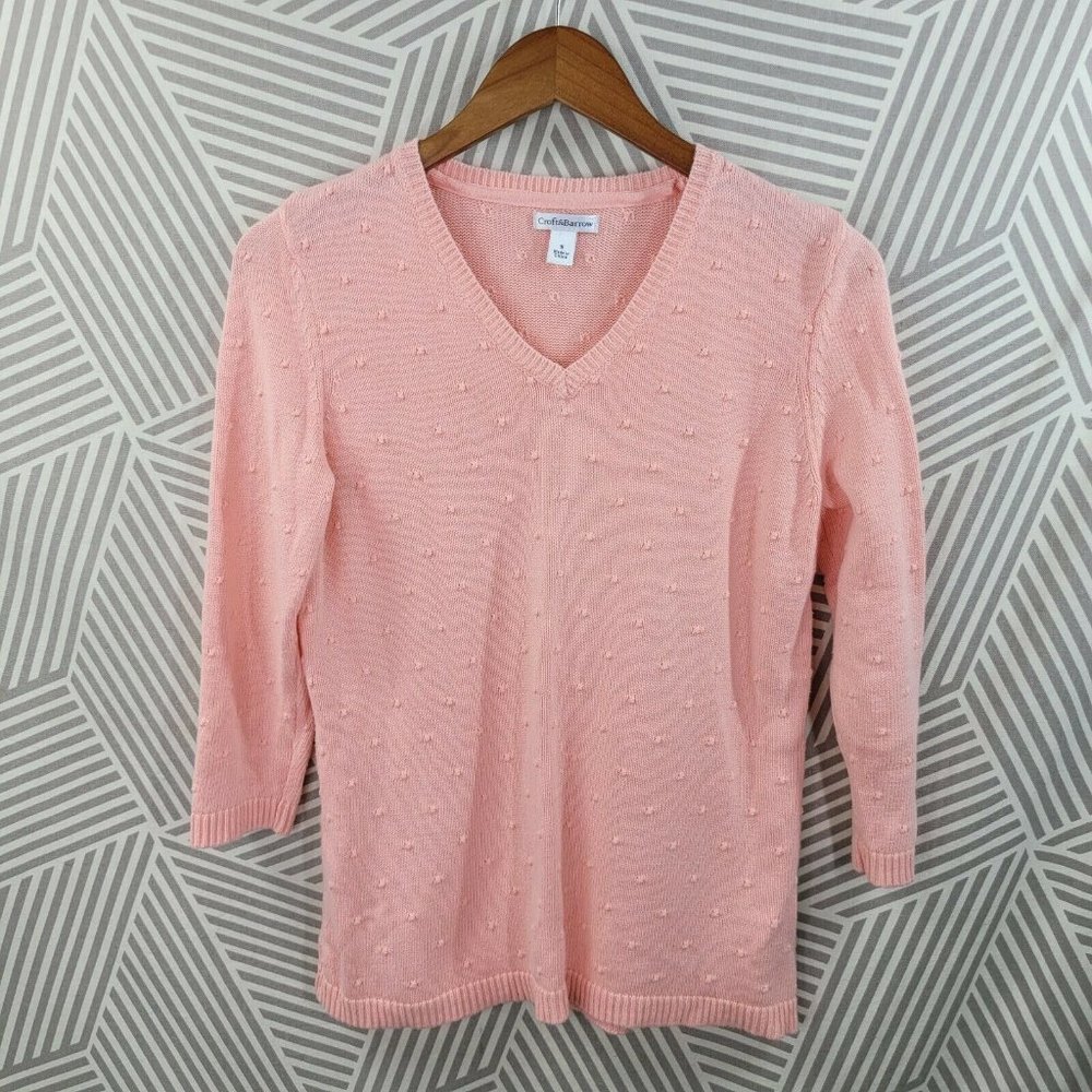 Croft Barrow sweater size Small cotton knobby knit pink pullover 3/4 sleeve